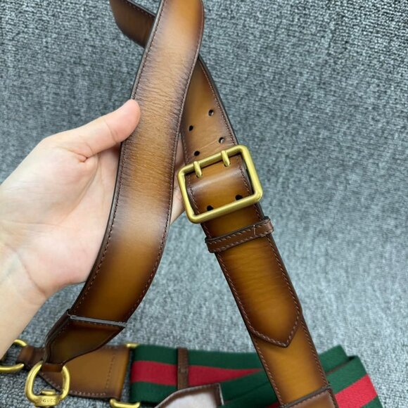 GUCCI Lady Web Brown Leather Shoulder Bag 875-041025 - Picture 8 of 14